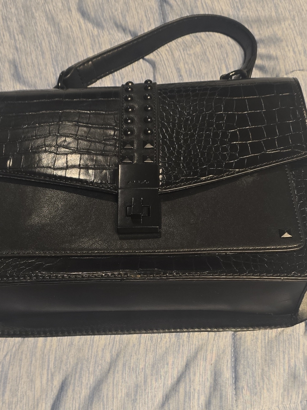 Aldo Black Croc-Effect Top-Handle Satchel with Stud Detail